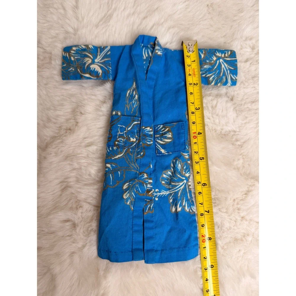 Vintage 1960s Barbie Clone Blue Hibiscus Floral Doll Lounge Robe for 11.5 Inch